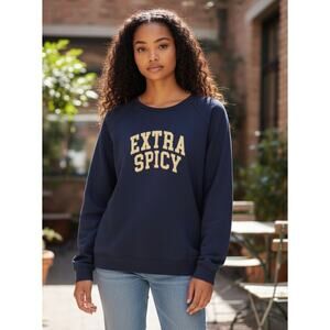 78 & Sunny “Extra Spicy” Graphic Pullover Sweatshirt Navy Blue Size M NWT